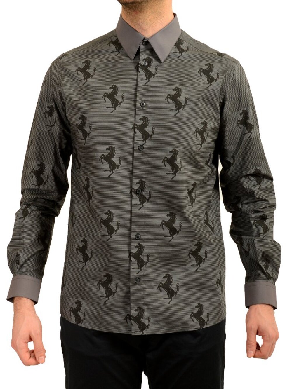 Scuderia Ferrari Men's Gray Signature Print Long Sleeve Shirt US 2XL IT 56